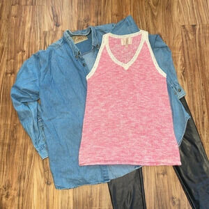 Skies are Blue women’s sweater top Medium shirt knit sleeveless vneck pink